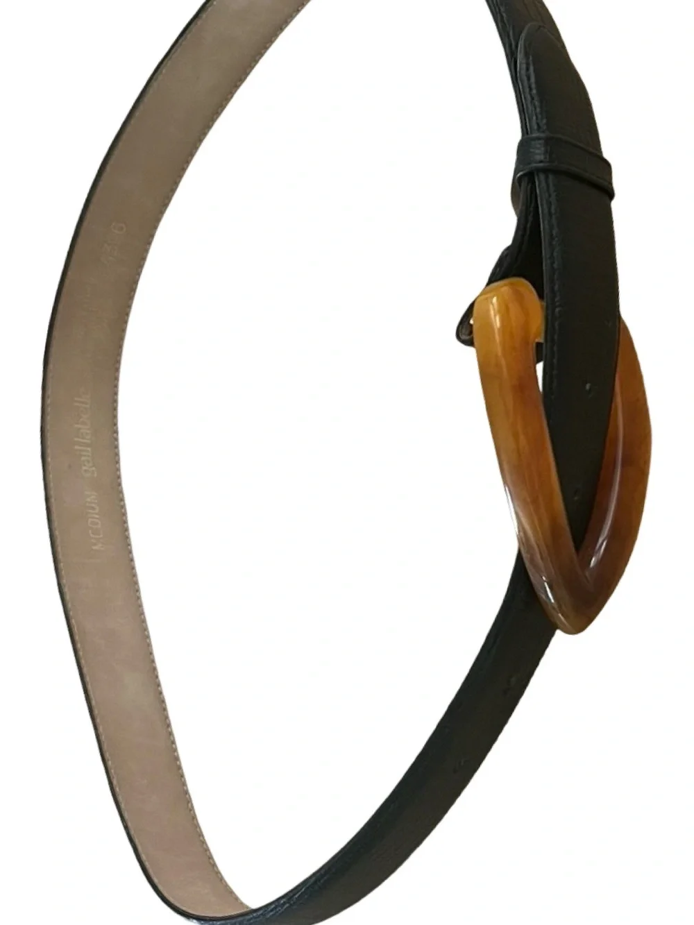 Vintage 80s Gail LaBelle Butterscotch Lucite Black Leather Belt